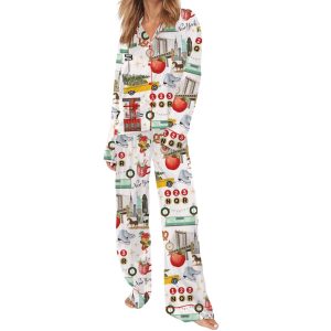 Christmas In New York Satin Pajama Set For Women