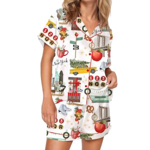 Christmas In New York Satin Pajama Set For Women