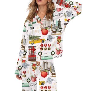 Christmas In New York Satin Pajama Set For Women