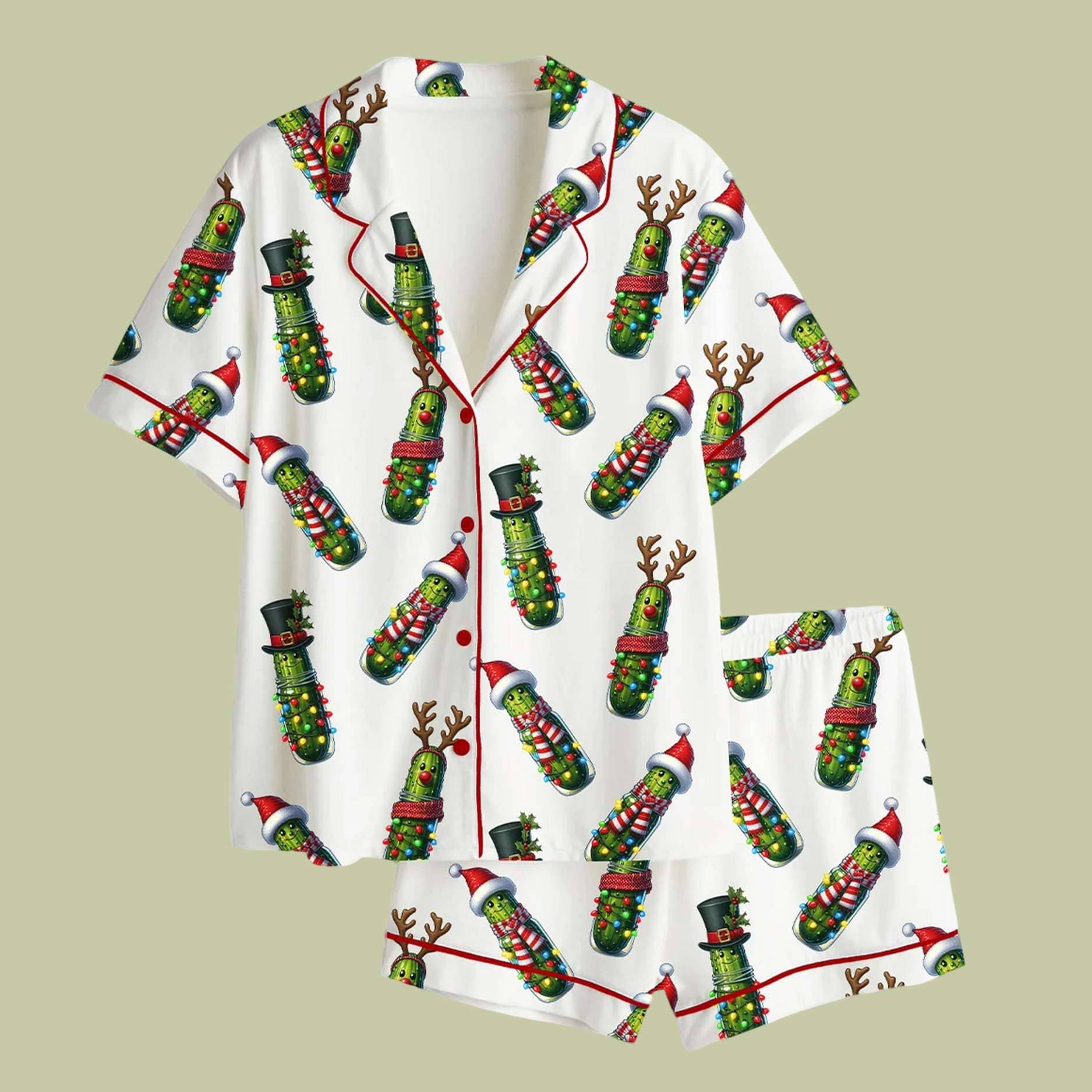 Christmas Pickle Holiday Cucumber Satin Pajama Set Christmas Pickle Holiday Cucumber Satin Pajama Set
