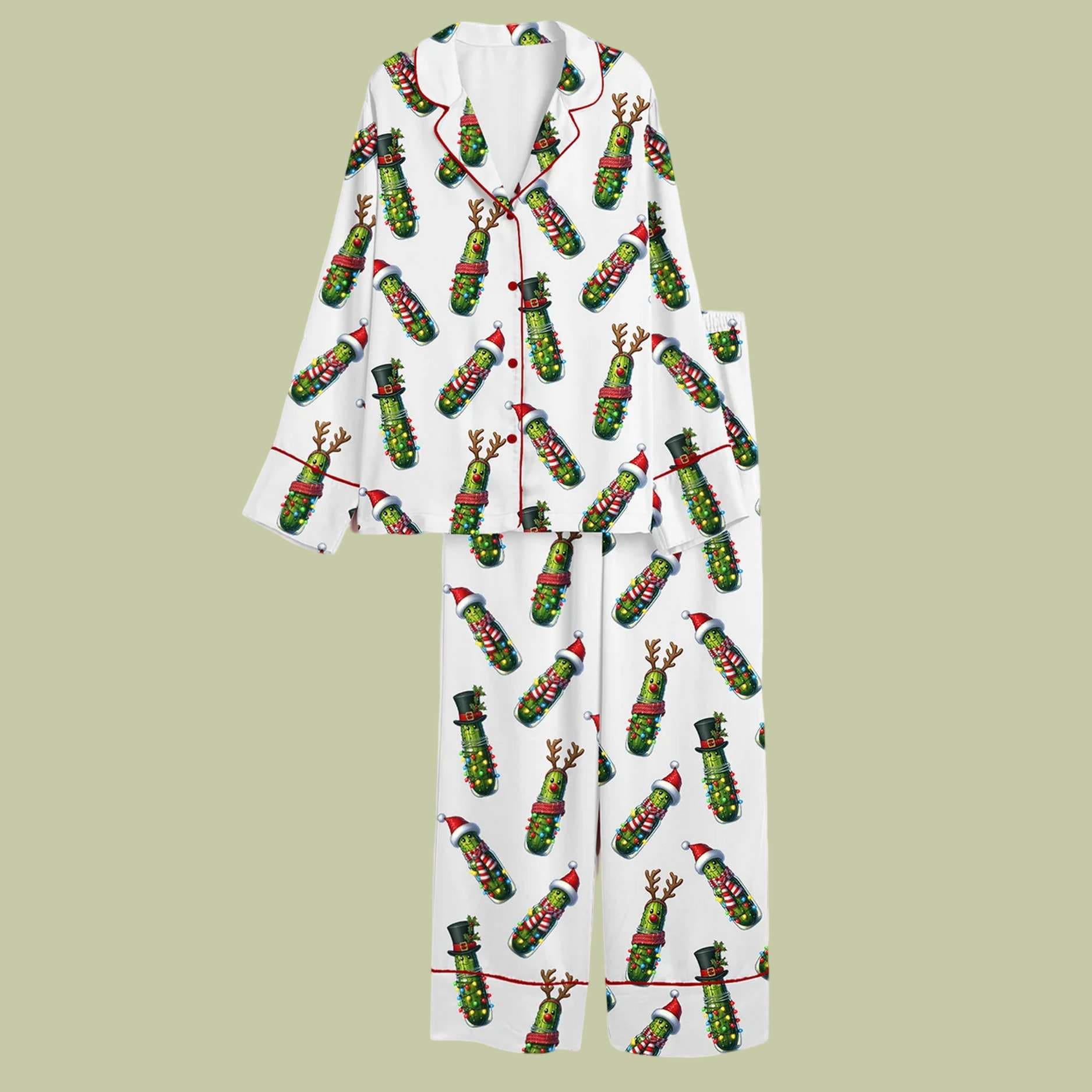 Christmas Pickle Holiday Cucumber Satin Pajama Set Christmas Pickle Holiday Cucumber Satin Pajama Set