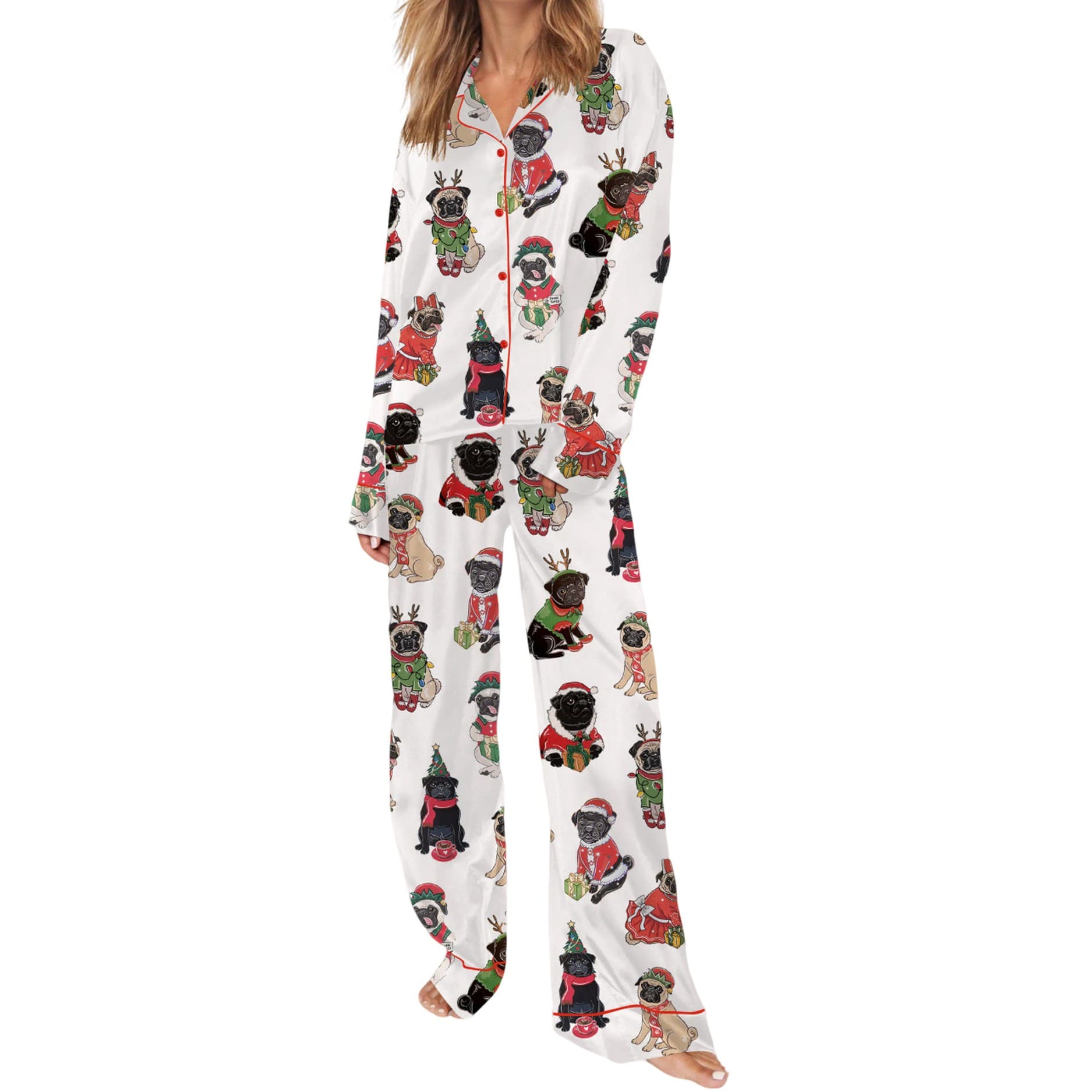 Christmas Pug Silky Satin Pajama Set Christmas Pug Silky Satin Pajama Set