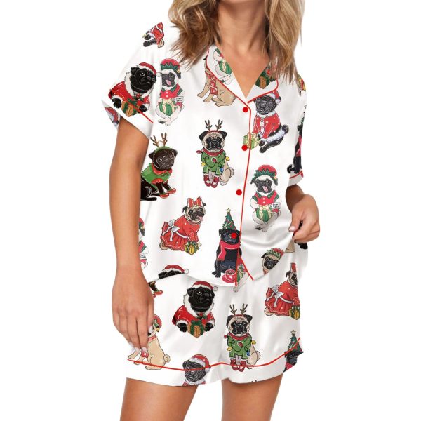 Christmas Pug Silky Satin Pajama Set
