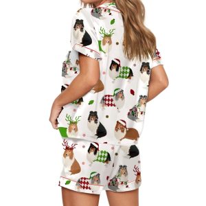 Christmas Rough Collie Silky Satin Pajama Set 2 Christmas Rough Collie Silky Satin Pajama Set