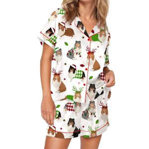 Christmas Rough Collie Silky Satin Pajama Set 1 Christmas Rough Collie Silky Satin Pajama Set