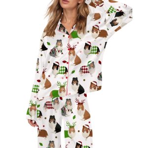 Christmas Rough Collie Silky Satin Pajama Set