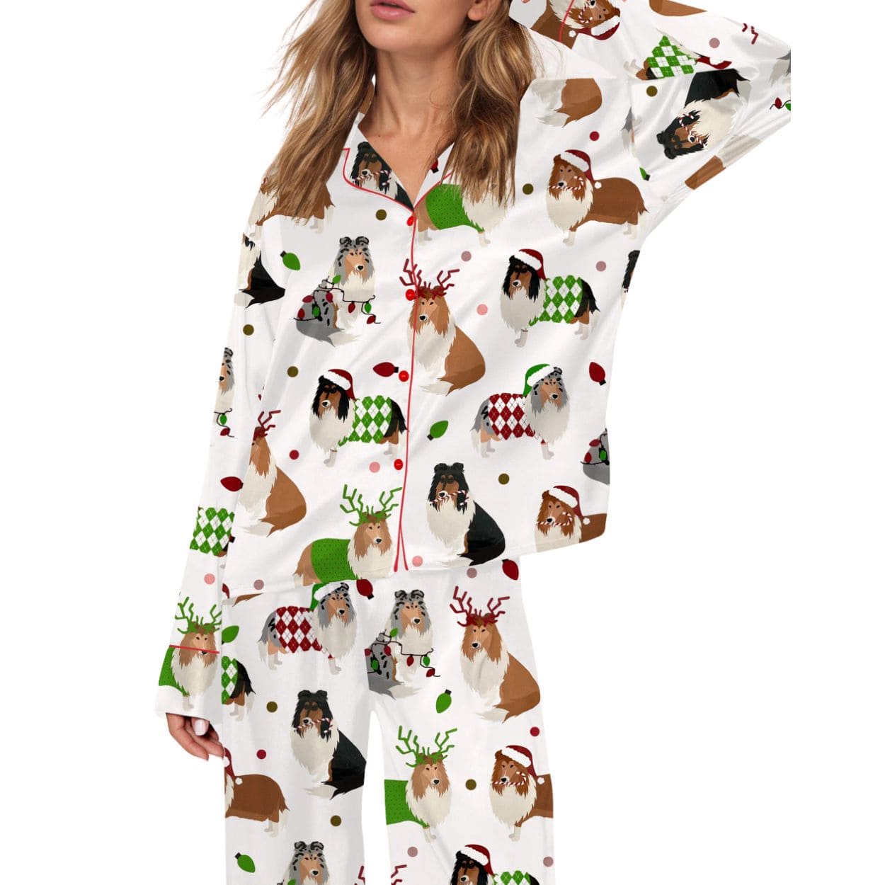 Christmas Rough Collie Silky Satin Pajama Set Christmas Rough Collie Silky Satin Pajama Set
