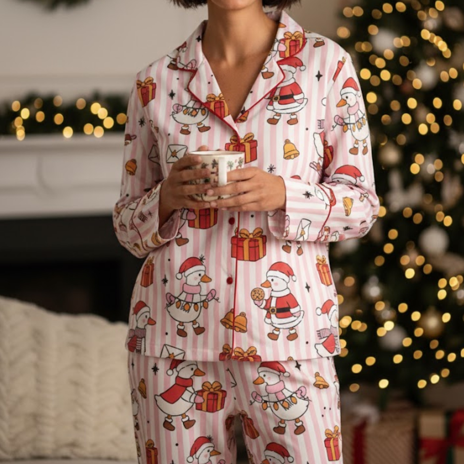 Christmas Santa Goose Satin Pajama Set