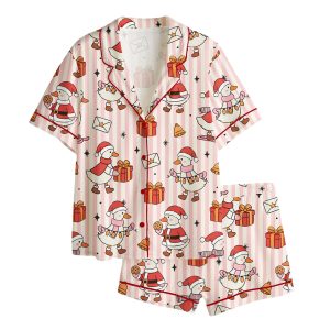 Christmas Santa Goose Satin Pajama Set