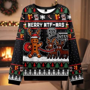 Confused Reindeer Merry WTF Mas Christmas Ugly Sweater