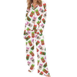 Coquette Pepper Drink Christmas Silky Satin Pajama Set