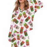 Coquette Pepper Drink Christmas Silky Satin Pajama Set