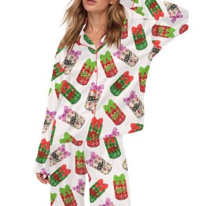 Coquette Pepper Drink Christmas Silky Satin Pajama Set
