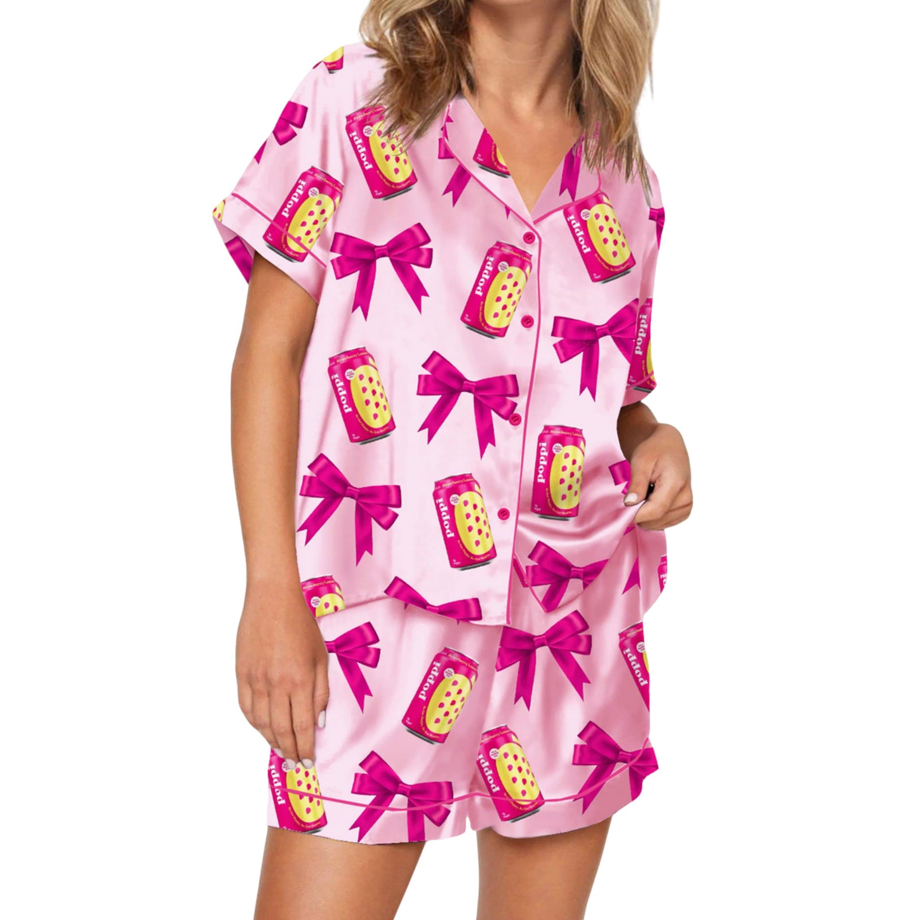 Coquette Strawberry Lemon Silky Satin Pajama Set Coquette Strawberry Lemon Silky Satin Pajama Set