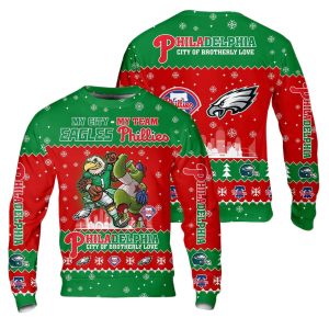 Eagles Phillies Philadelphia City Of Brotherly Love Ugly Christmas Sweater