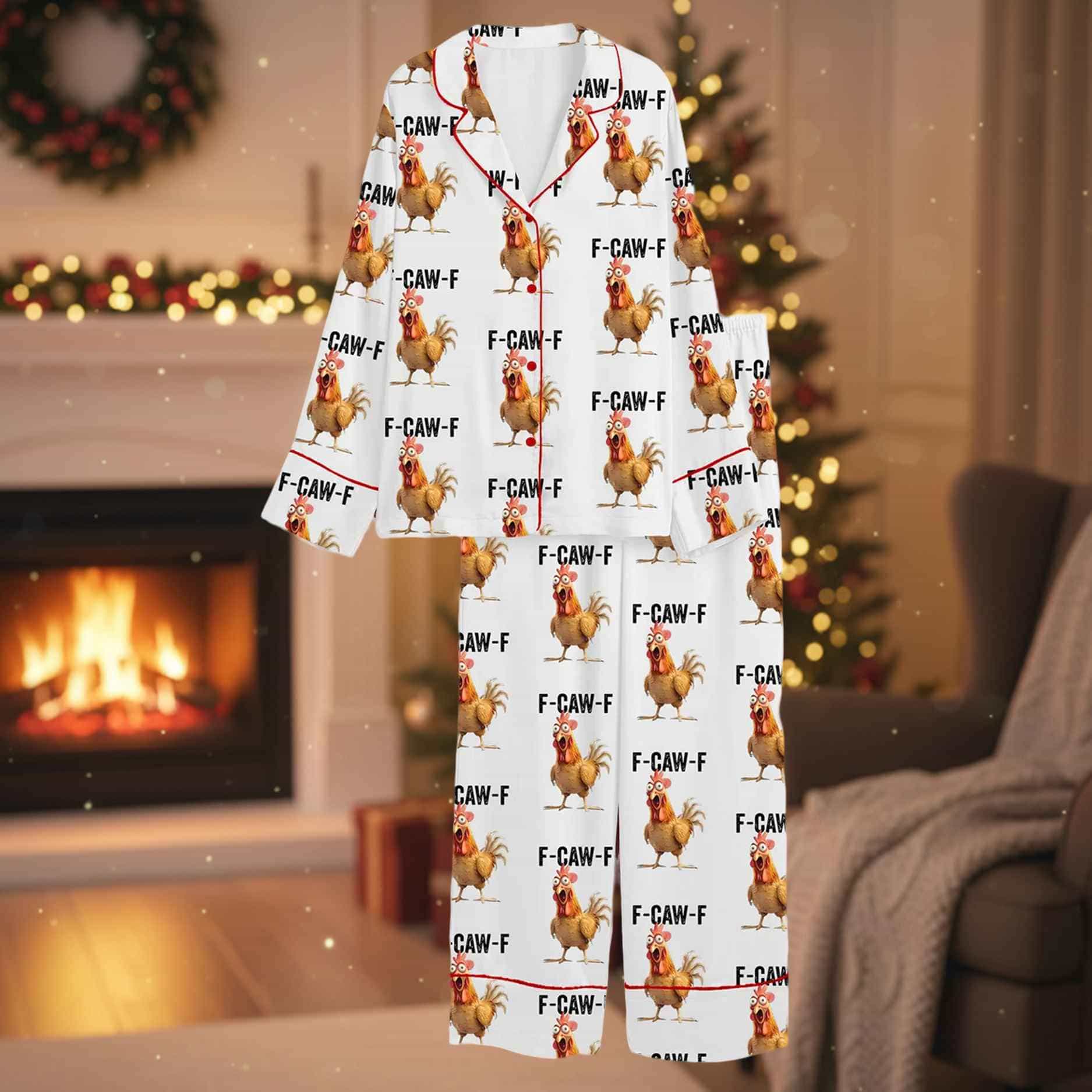 F-Caw-F Chicken Humor Satin Pajama Set F-Caw-F Chicken Humor Satin Pajama Set