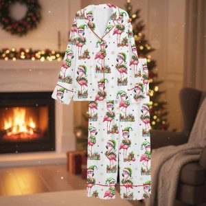 Festive Christmas Flamingo Satin Pajama Set 1 Festive Christmas Flamingo Satin Pajama Set