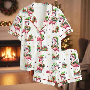 Festive Christmas Flamingo Satin Pajama Set