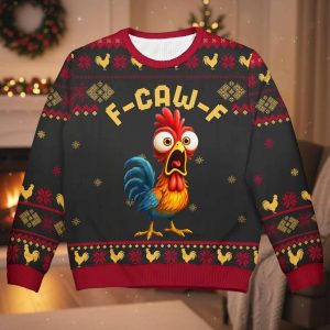 Funny Chicken F-Caw-F Ugly Christmas Sweater
