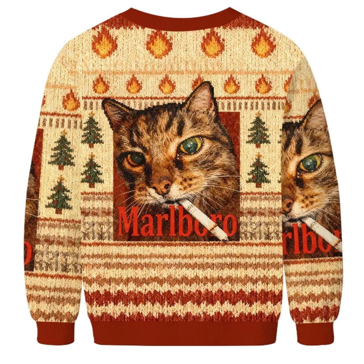 Funny Smoking Cat Meme Marlboro Christmas Ugly Sweater Funny Smoking Cat Meme Marlboro Christmas Ugly Sweater