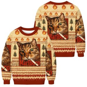 Funny Smoking Cat Meme Marlboro Christmas Ugly Sweater 1 Funny Smoking Cat Meme Marlboro Christmas Ugly Sweater