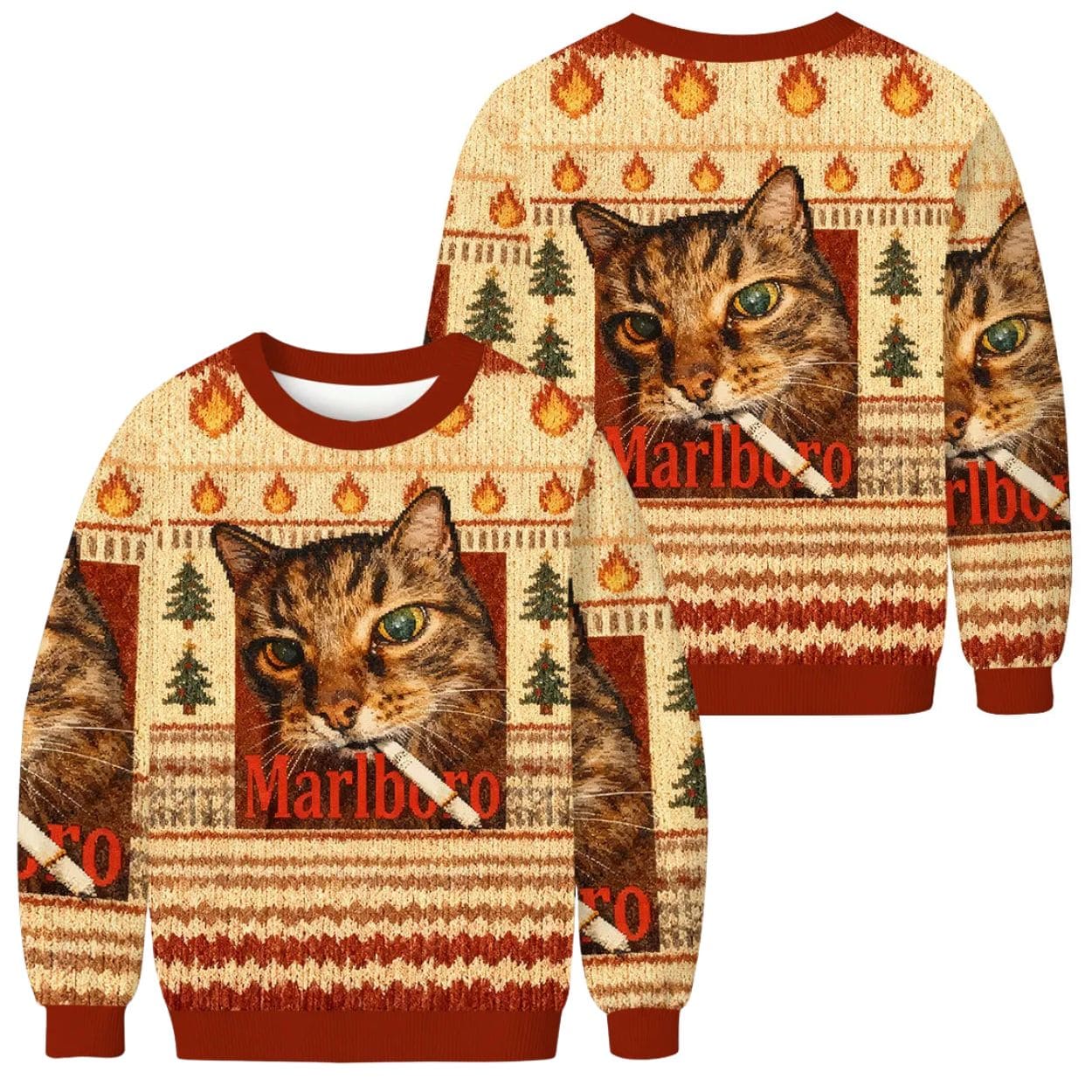 Funny Smoking Cat Meme Marlboro Christmas Ugly Sweater Funny Smoking Cat Meme Marlboro Christmas Ugly Sweater