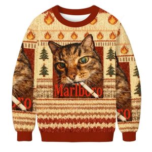 Funny Smoking Cat Meme Marlboro Christmas Ugly Sweater