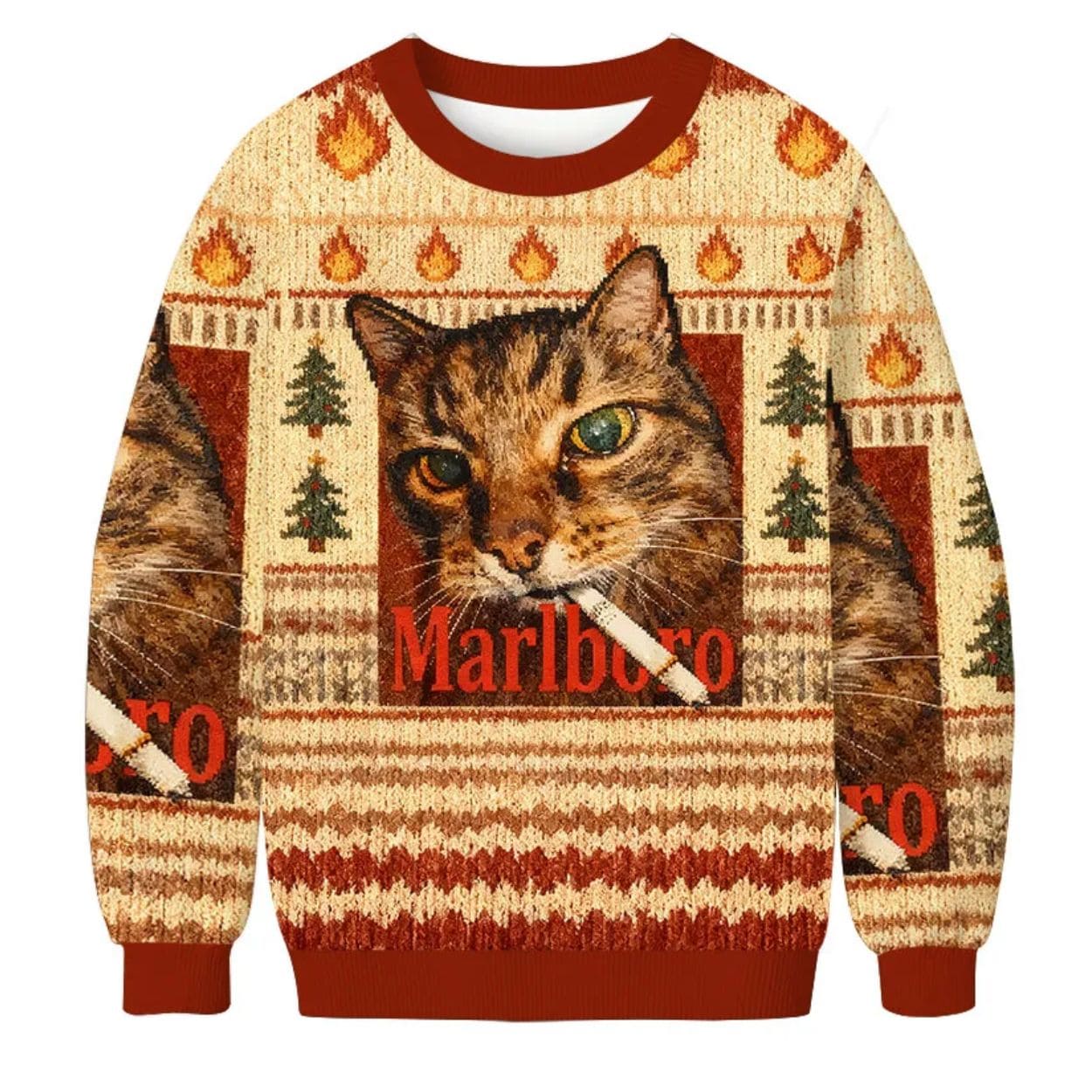 Funny Smoking Cat Meme Marlboro Christmas Ugly Sweater Funny Smoking Cat Meme Marlboro Christmas Ugly Sweater