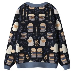 Ghost Reading Ugly Cardigan Sweater 1 Ghost Reading Ugly Cardigan Sweater
