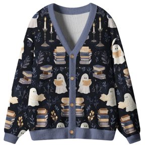 Ghost Reading Ugly Cardigan Sweater