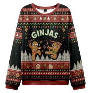 Gingerbread Ninjas In Battle Christmas Ugly Sweater