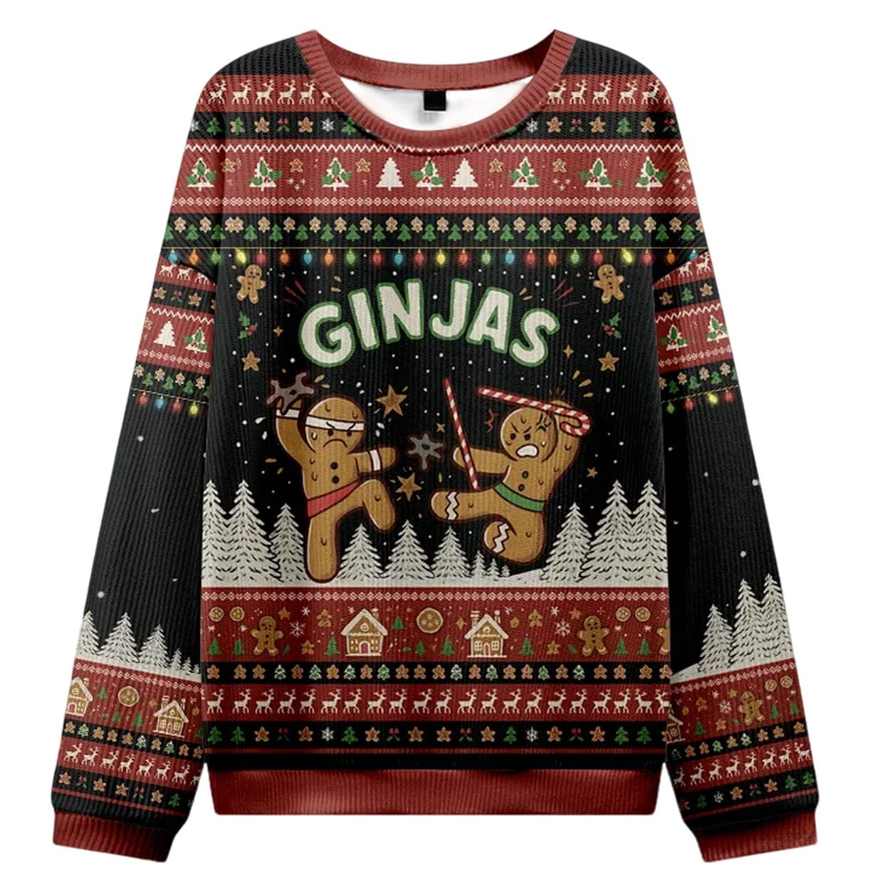 Gingerbread Ninjas In Battle Christmas Ugly Sweater Gingerbread Ninjas In Battle Christmas Ugly Sweater