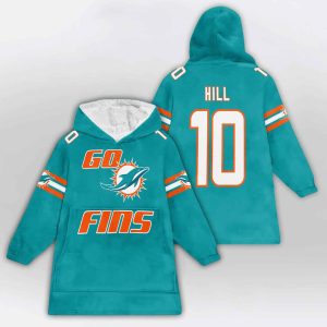 Go Fins Hill 10 Miami Football Unisex Blanket Hoodie