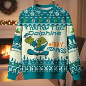 Grnch If You Don’t Like Dolphins Merry Kissmyass Ugly Christmas Sweater