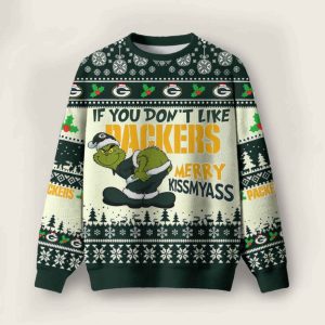 Grnch If You Don't Like Packers Merry Kissmyass Ugly Christmas Sweater
