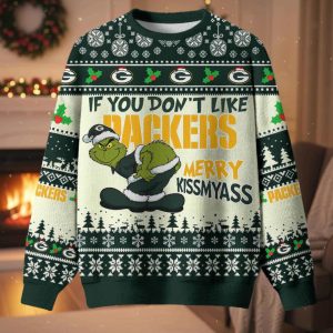 Grnch If You Don't Like Packers Merry Kissmyass Ugly Christmas Sweater