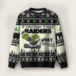 Grnch If You Don't Like Raiders Merry Kissmyass Ugly Christmas Sweater