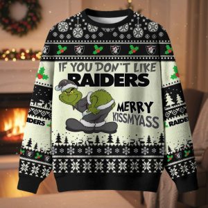 Grnch If You Don't Like Raiders Merry Kissmyass Ugly Christmas Sweater