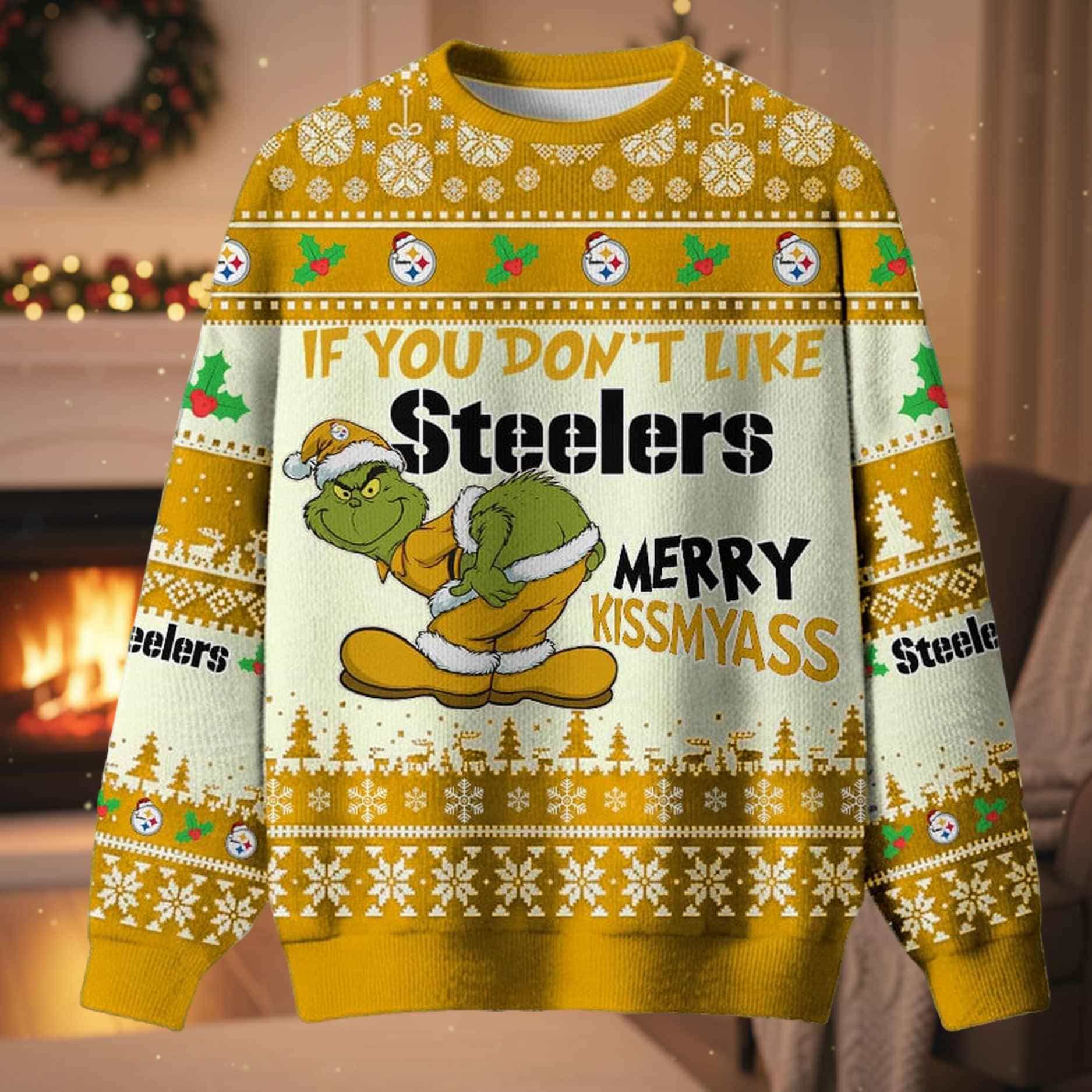 Grnch If You Don’t Like Steelers Merry Kissmyass Ugly Christmas Sweater Grnch If You Don’t Like Steelers Merry Kissmyass Ugly Christmas Sweater