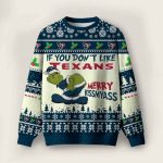 Grnch If You Don't Like Texans Merry Kissmyass Ugly Christmas Sweater
