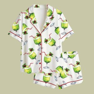 Grnch Punch Watercolor Christmas Cocktails Holiday Drinks Pajama Set