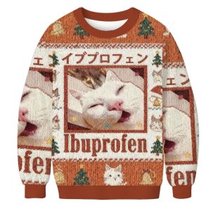 Ibuprofen Meme Cat Christmas Ugly Sweater