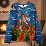 Jesus Riding A Reindeer Ugly Christmas Sweater