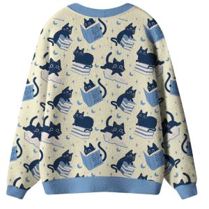 Just A Cat Who Loves Reading Books Ugly Cardigan Sweater 1 Just A Cat Who Loves Reading Books Ugly Cardigan Sweater