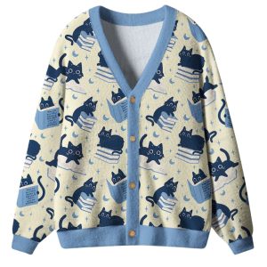 Just A Cat Who Loves Reading Books Ugly Cardigan Sweater