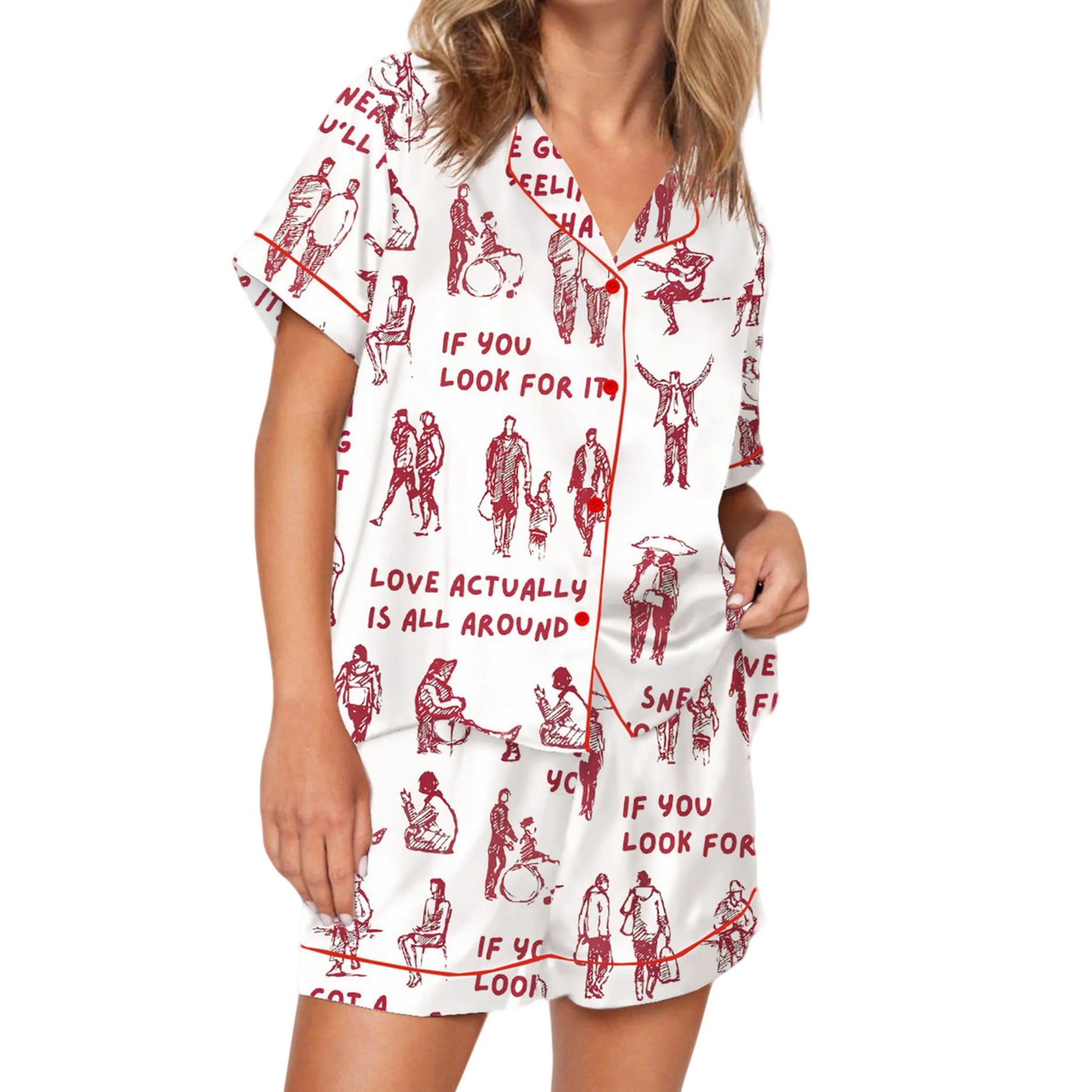 Love Actually Is All Around Silky Satin Pajama Set Love Actually Is All Around Silky Satin Pajama Set