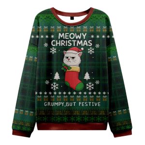 Meowy Grumpy Festive Christmas Ugly Sweater
