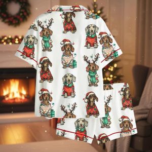 Merry Christmas Dachshund Dog Satin Pajama Set 1 Merry Christmas Dachshund Dog Satin Pajama Set