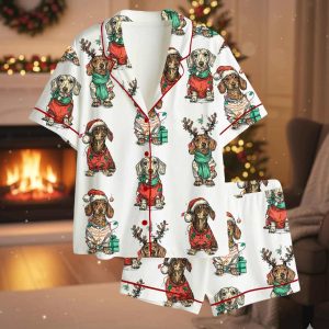Merry Christmas Dachshund Dog Satin Pajama Set