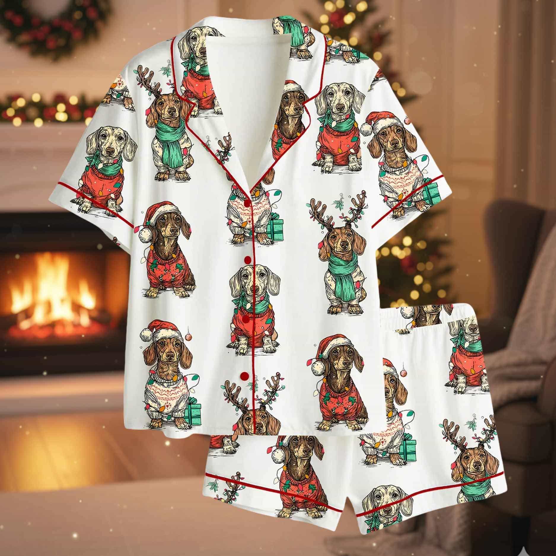 Merry Christmas Dachshund Dog Satin Pajama Set Merry Christmas Dachshund Dog Satin Pajama Set